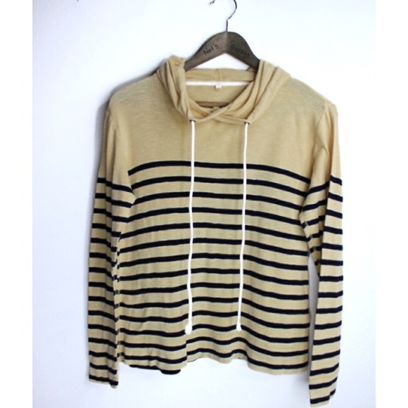 J. Crew Tops - J. Crew Hooded Striped Yellow Cream Long Sleeve